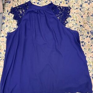 Express Royal Blue Women's Blouse with Lace Shoulders